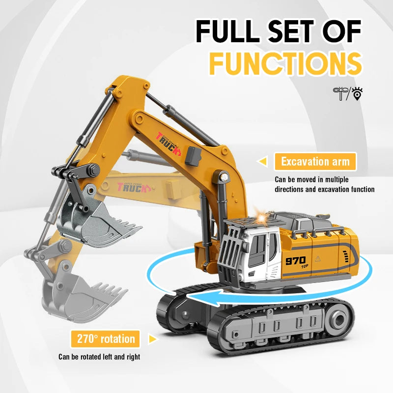 1:64 Alloy RC Construction Fleet – Excavator, Dump Truck, Crane & Forklift