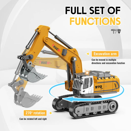 1:64 Alloy RC Construction Fleet – Excavator, Dump Truck, Crane & Forklift