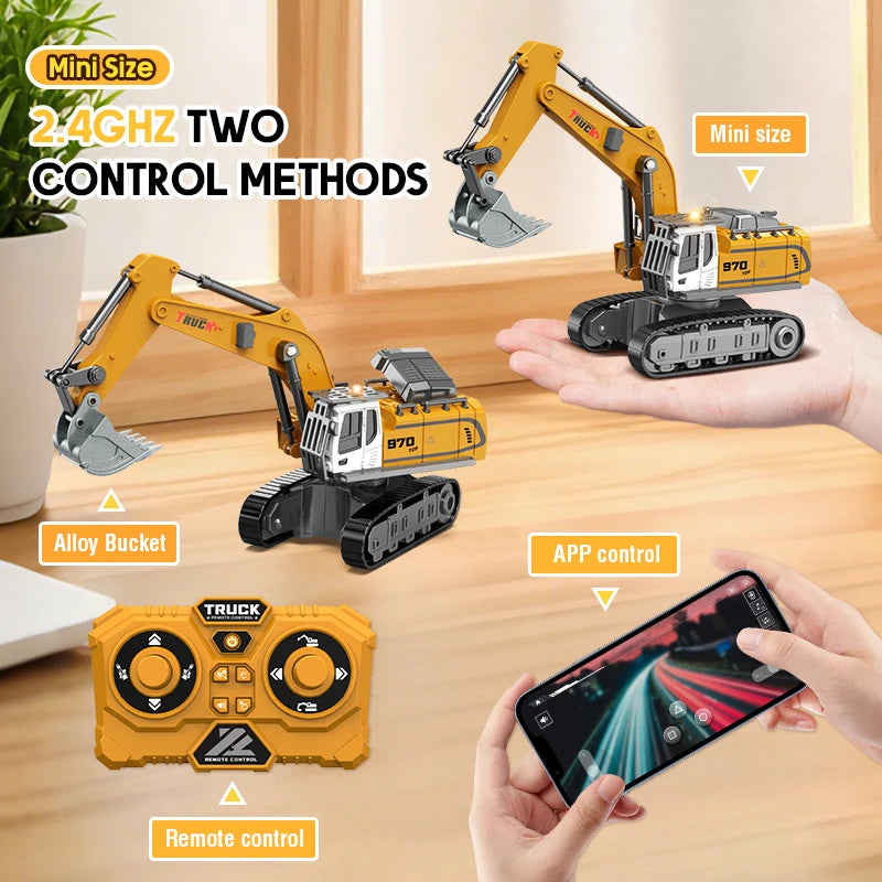 1:64 Alloy RC Construction Fleet – Excavator, Dump Truck, Crane & Forklift