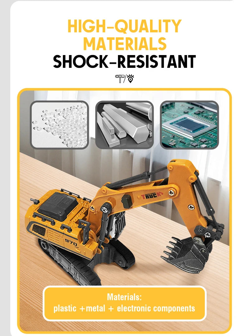 1:64 Alloy RC Construction Fleet – Excavator, Dump Truck, Crane & Forklift